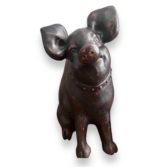 Curious Pig Heavy Resin Medium Statue Sculpture Rustic Farmhouse Decor 11 In. - Picture 8 of 8